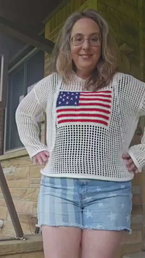 American Flag Crochet Knit Hoodie