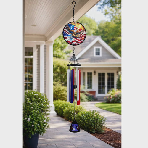 Stars & Liberty Eagle Stained Glass Wind Chime — 40"