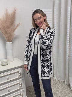 Mandy Woven Right Houndstooth Open Front Longline Cardigan