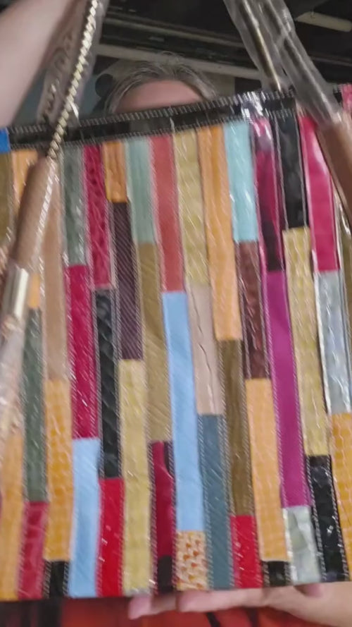 Colorful Genuine Leather Patchwork Tote Bag
