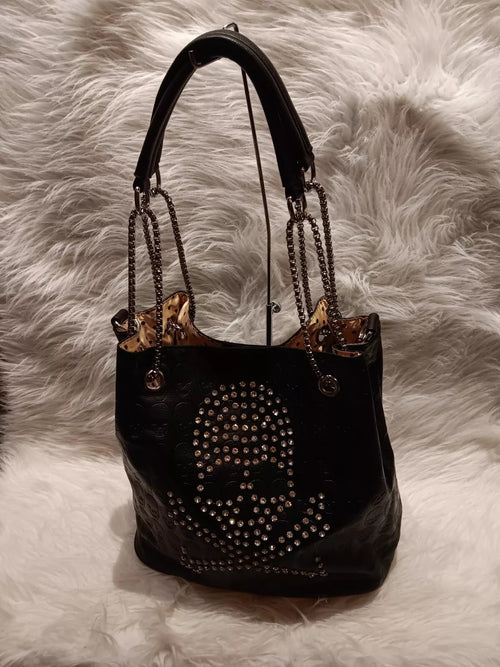 Skull Design Rhinestone Handbag Set