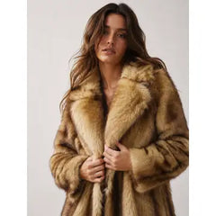 Camel Sag Harbor coat warm golden faux fur collar detail