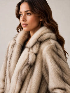 Grey Sag Harbor coat notched lapel faux fur detail
