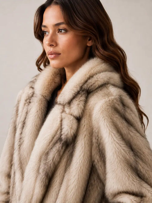 Grey Sag Harbor coat notched lapel faux fur detail