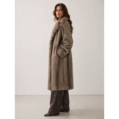 Taupe Sag Harbor faux fur coat, original supplier side view