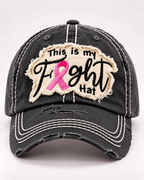 This Is My Fight Hat pink ribbon distressed black baseball cap front view