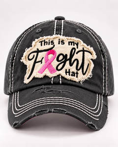 This Is My Fight Hat pink ribbon distressed black baseball cap front view
