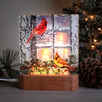 Warm white LEDs illuminating Together for Christmas cardinal nightlight near Christmas decor