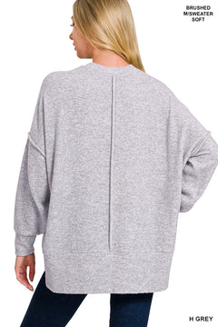 Zenana cloud-soft oversized pocket sweater in Heather Grey, back view