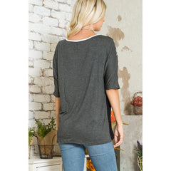 3/4 Sleeve Animal and Solid Colorblock Top