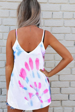 Spaghetti Straps Criss Cross Tie Dye Print Tank Top - Women's Tank Tops - Tie Dye Tops