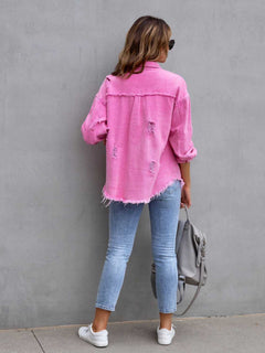 Get Ready to Rock: Distressed Drop Shoulder Denim Jacket in 8 Spring Colors!