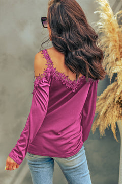 Lace Detail Cold Shoulder Long Sleeve Top In 4 Gorgeous Colors
