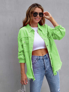 Get Ready to Rock: Distressed Drop Shoulder Denim Jacket in 8 Spring Colors!