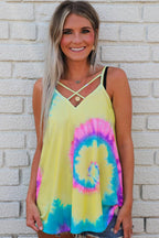 Spaghetti Straps Criss Cross Tie Dye Print Tank Top - Women's Tank Tops - Tie Dye Tops