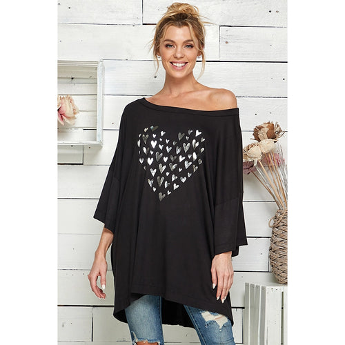 Oversized heart printed top - Highly Stretchy Top - Regular & Plus Size Tops