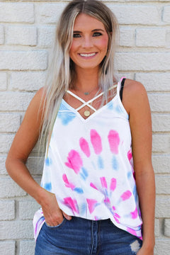 Spaghetti Straps Criss Cross Tie Dye Print Tank Top - Women's Tank Tops - Tie Dye Tops