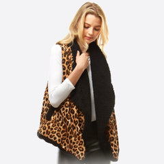 Sherpa Lined Leopard Print Vest Featuring Pockets