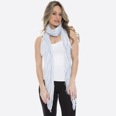 Women's lightweight stripe scarf with frayed edges - Women's Accent Scarves - Pink Scarf - Blue Scarf