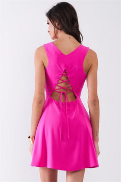 Bubblegum Pink Lace-up Back Mini Dress: Effortlessly Chic and Feminine