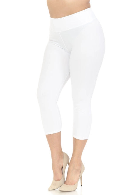 BUTTERY SOFT BASIC SOLID PLUS SIZE CAPRIS - 3 INCH WAIST BAND