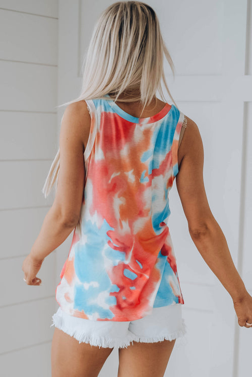 Pink and Blue Sleeveless Tie Dye Tank Top for Women