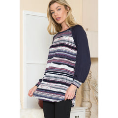 Striped Raglan Bishop Sleeve Detailed Top