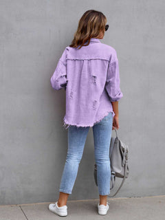 Get Ready to Rock: Distressed Drop Shoulder Denim Jacket in 8 Spring Colors!