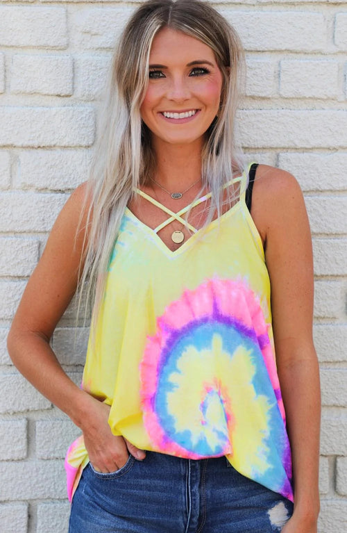 Spaghetti Straps Criss Cross Tie Dye Print Tank Top - Women's Tank Tops - Tie Dye Tops