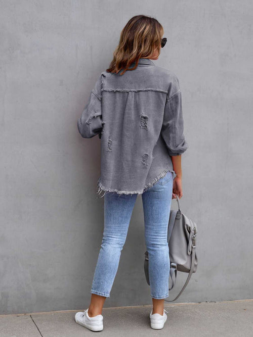 Get Ready to Rock: Distressed Drop Shoulder Denim Jacket in 8 Spring Colors!