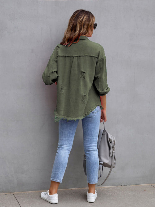 Get Ready to Rock: Distressed Drop Shoulder Denim Jacket in 8 Spring Colors!