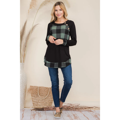 Women's Plaid Tops With Button Accents