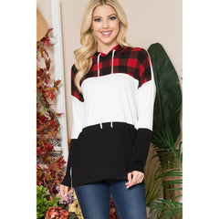 Ivory & Red Plaid Hooded Top