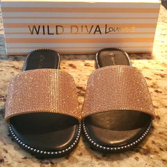 Wild Diva Sandals, Rose Gold Rhinestones